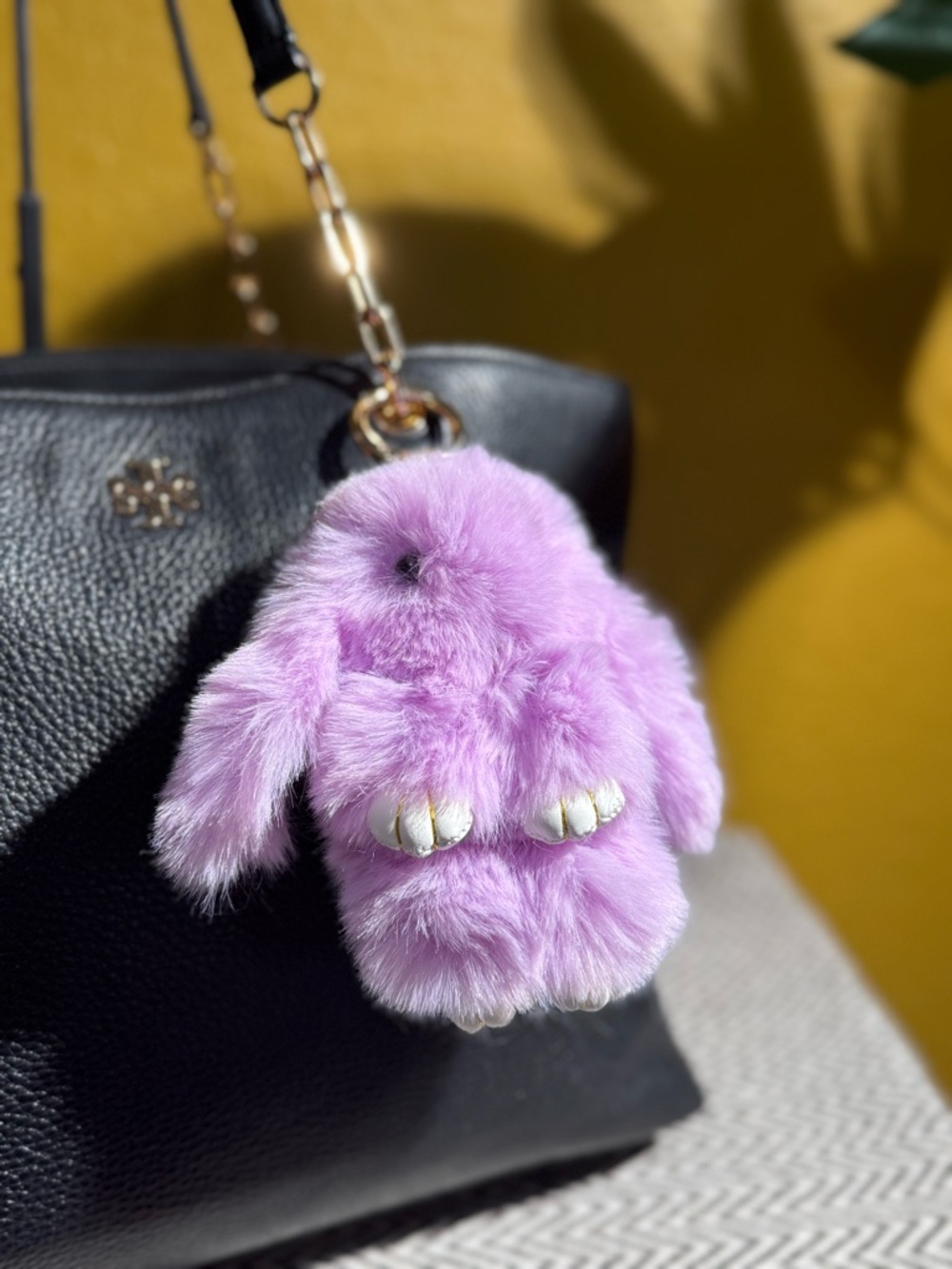 Faux Fur Bunny Bag Charm | Purple Shades & Gold Hardware - Choice of 1 - Picture 3 of 5